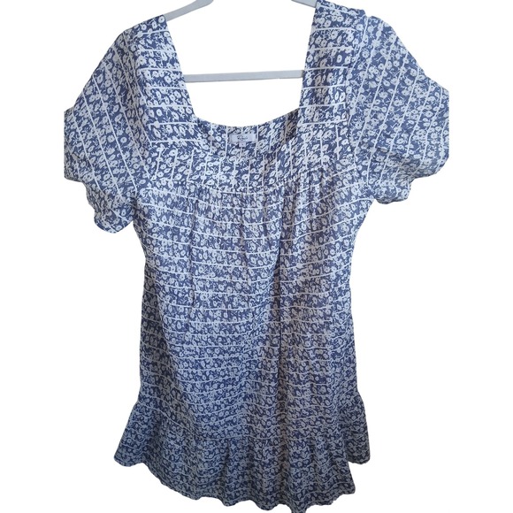 Rails Tops - Rails Valentina Navy Camellia Floral Square Neck Smocked Ruffle Dress Large